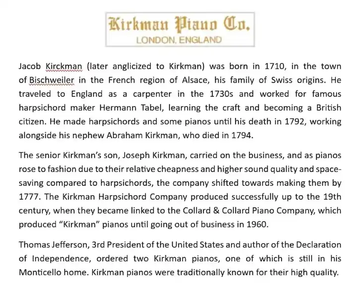 Kirkman Grand Piano Pic One
